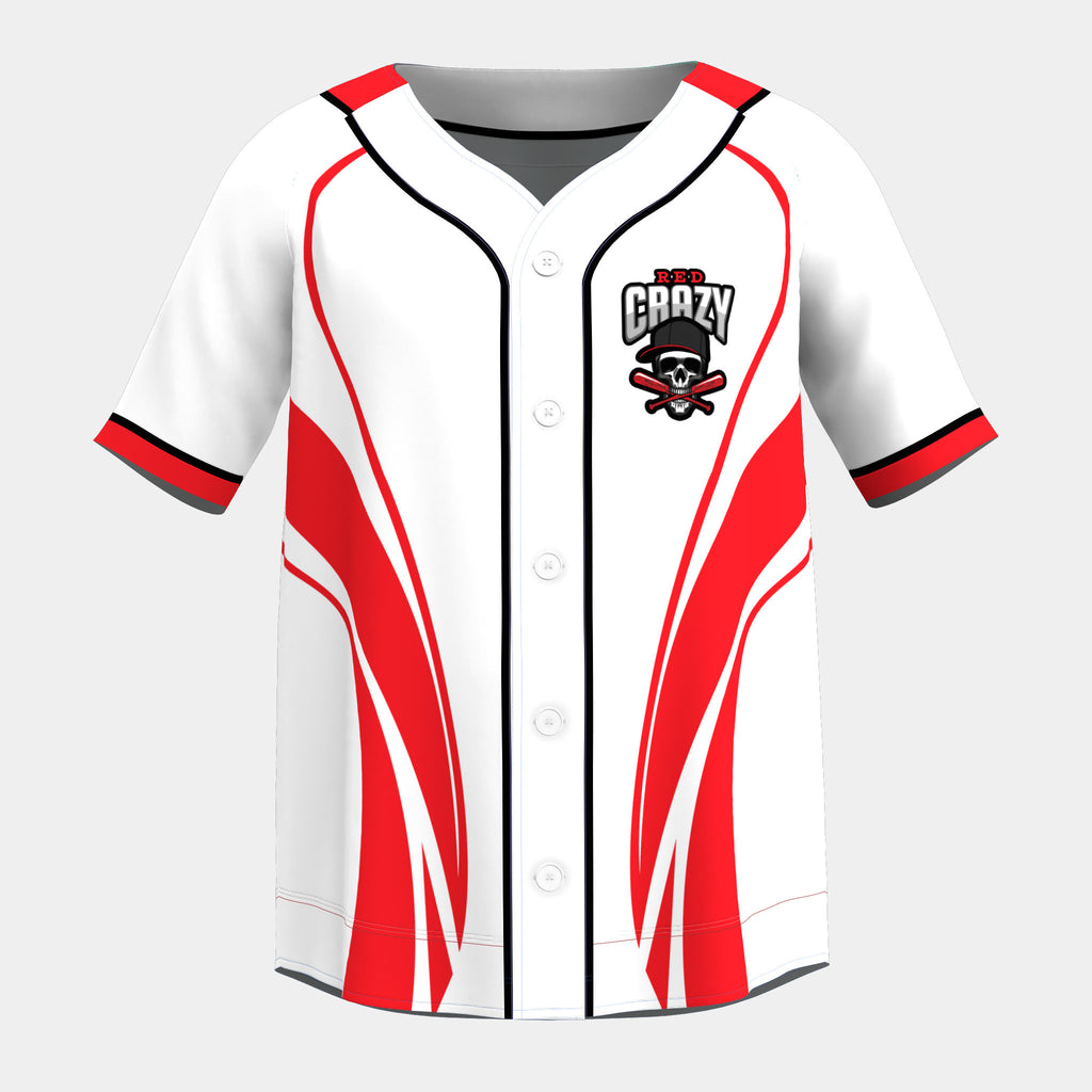 Red Flames Baseball Jersey with Piping by Kit Designer Pro