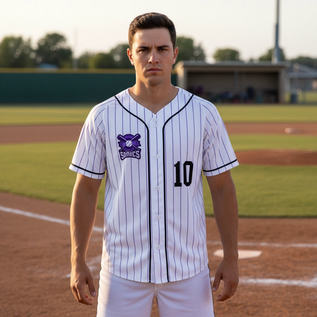 Pinstripes Baseball Jersey with Piping