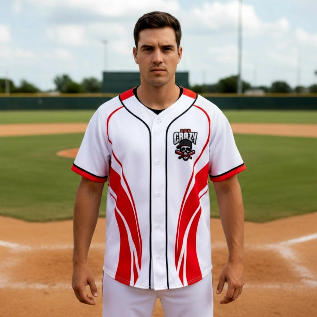 Red Flames Baseball Jersey with Piping